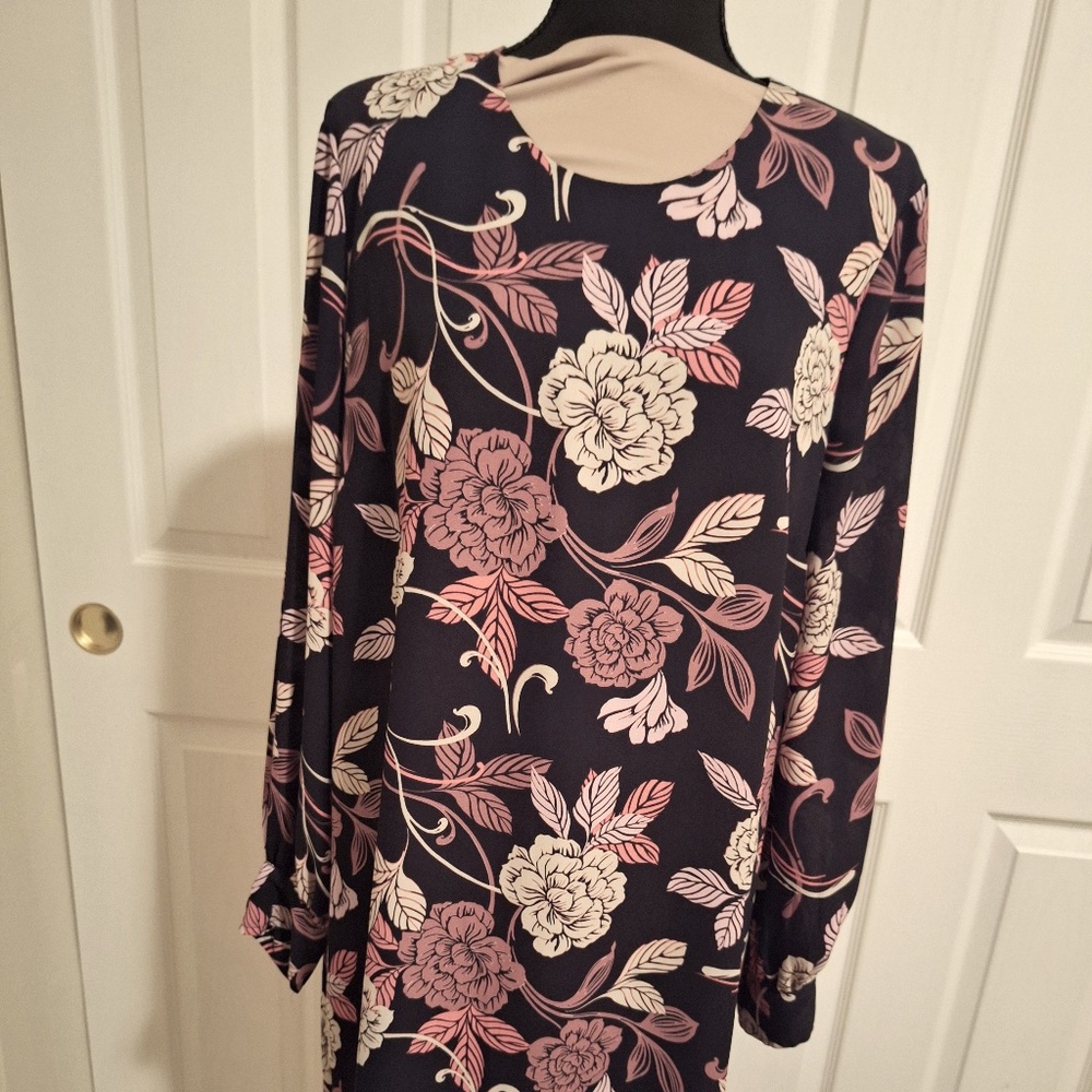 women's floral print long sleeve knee length dress